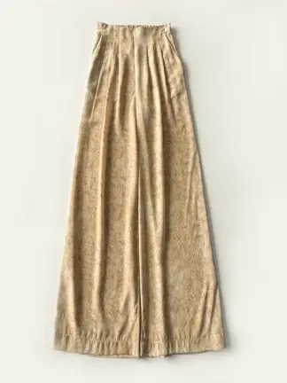 Spanish Niche Cor @ Pink Orange Line Printed Elastic Waist Pleated Silk Wide Leg Pants