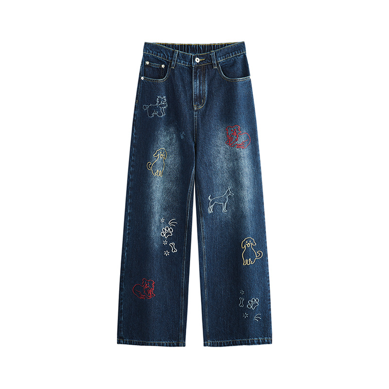 Dog Embroidered Wide Leg Jeans - Image 6