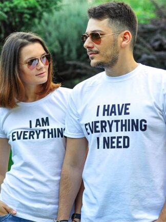 Couple T-Shirt I Have Everything I Need Letter Print Short Sleeve