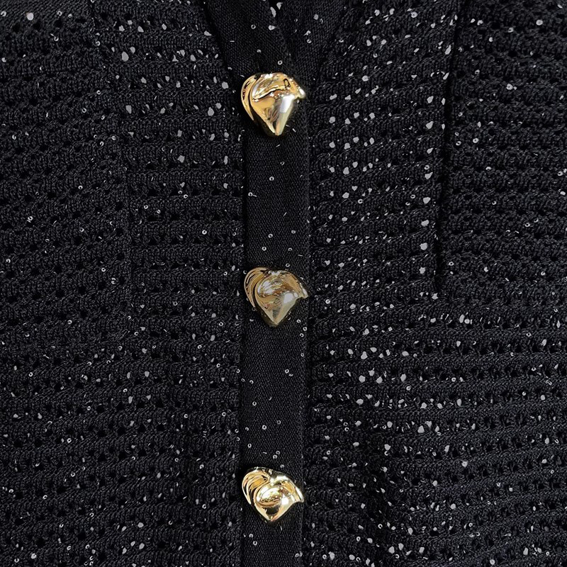 Women's sequin knitted sweater with a turned-down collar ruffled sleeves long sleeves - Image 5