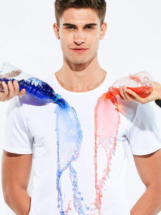 Summer New Nano Water-Repellent High-Tech Waterproof Stain-Resistant Quick-Dry Sport Short Sleeve T-Shirt Men Solid Color Round Neck Top