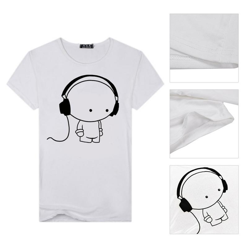 Men Short Sleeve T-Shirt Headphone Man Cartoon Pattern Print T-Shirt Fashion Casual Round Neck Slim Fit Top Male - Image 5