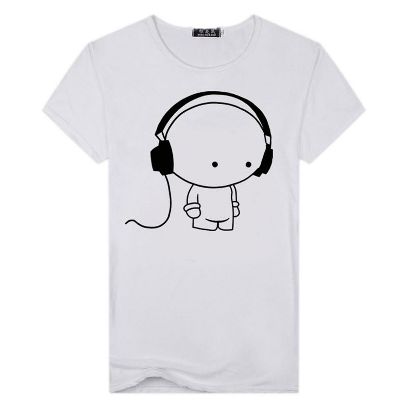 Men Short Sleeve T-Shirt Headphone Man Cartoon Pattern Print T-Shirt Fashion Casual Round Neck Slim Fit Top Male - Image 3