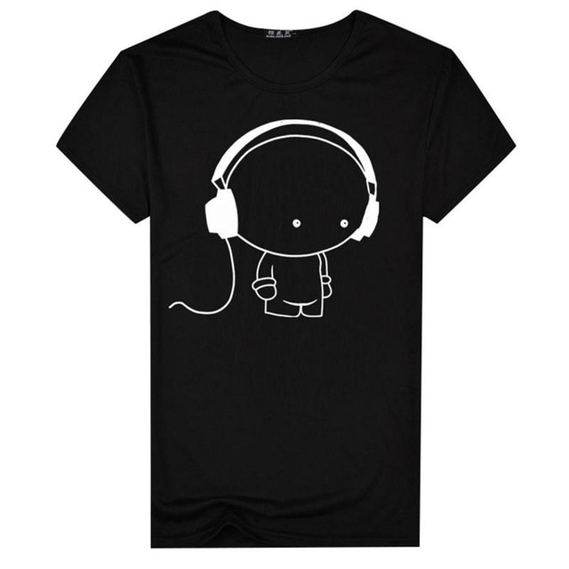 Men Short Sleeve T-Shirt Headphone Man Cartoon Pattern Print T-Shirt Fashion Casual Round Neck Slim Fit Top Male - Image 7