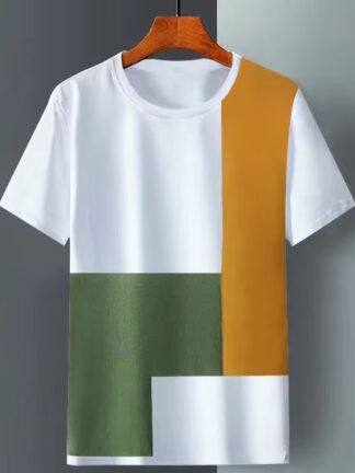 Men's Summer Loose Grid Splicing Ice Cool Short Sleeve T-shirt Men's Trendy Top
