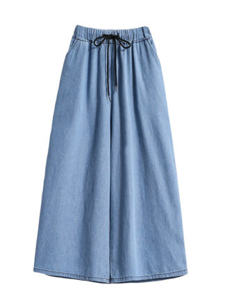 Fashionable And Comfortable Large Size Women's Lace-Up Ultra-Thin Fabric Elastic Waist Casual Denim Cropped Pants