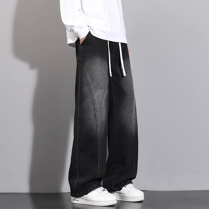 Jeans Men Autumn Winter Loose Straight Leg Pants Vintage Wide Leg Pants Men Youth Asymmetric Deconstruction Trousers - Image 6