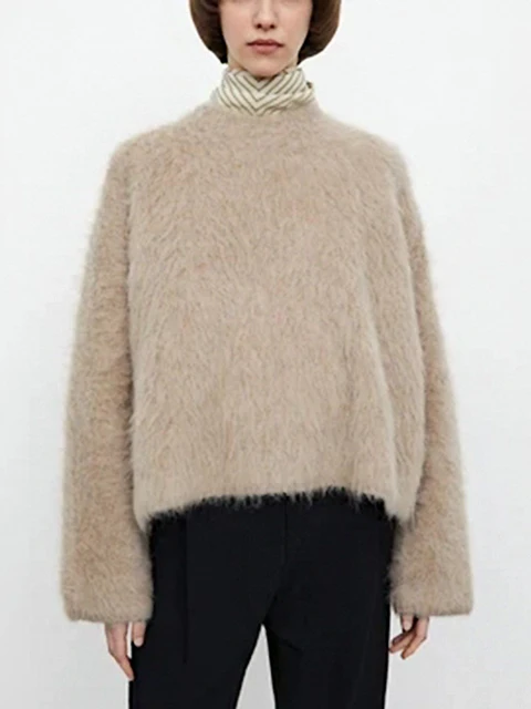 Casual Wool Pullovers For Women Round Neck Long Sleeve Loose Fit Solid Color Versatile Sweater - Image 7