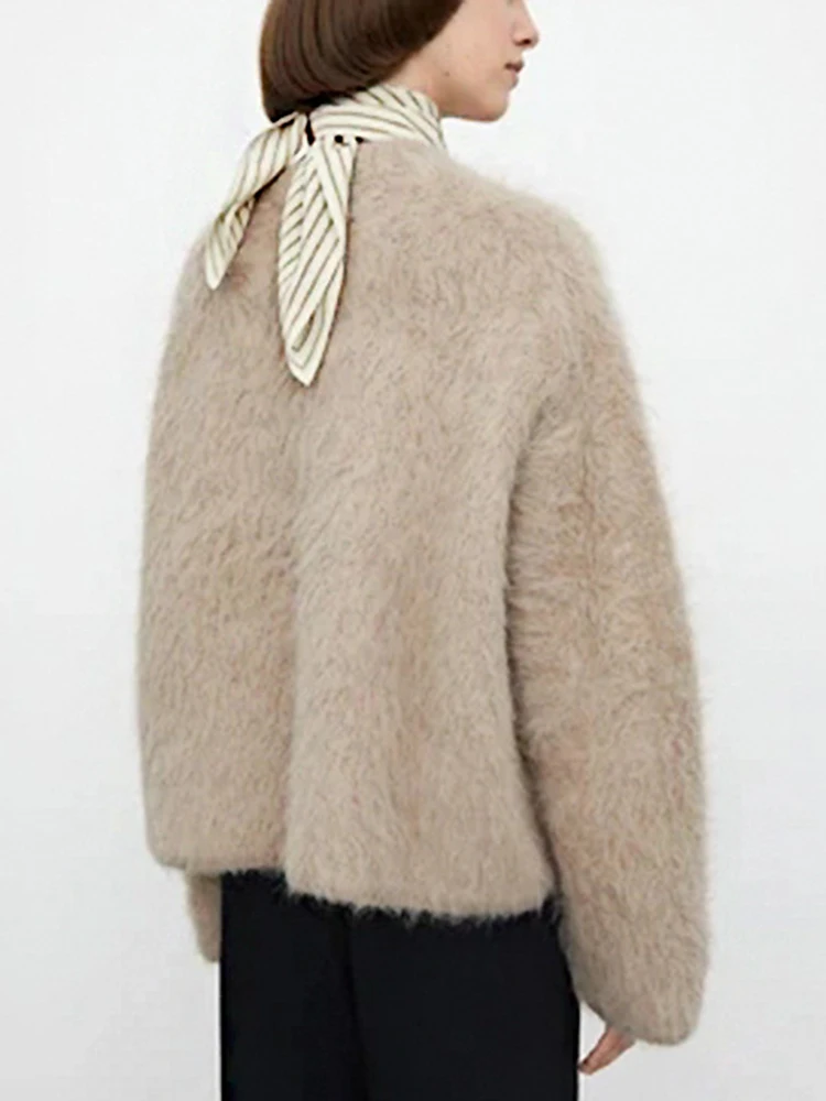 Casual Wool Pullovers For Women Round Neck Long Sleeve Loose Fit Solid Color Versatile Sweater - Image 4