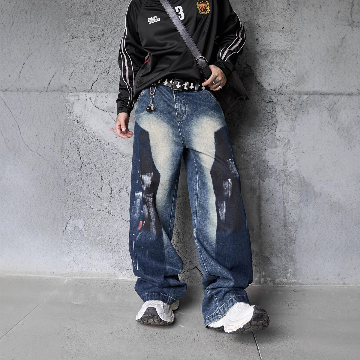 Hip-hop Style Dyed Graffiti Denim Pants for Men and Women, High Street Fashion, Straight Leg, Loose Fit, Casual Long Pants - Image 5