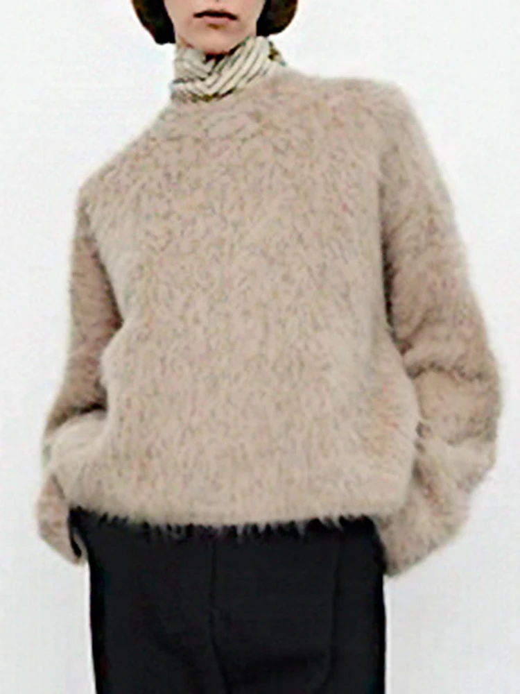 Casual Wool Pullovers For Women Round Neck Long Sleeve Loose Fit Solid Color Versatile Sweater - Image 3