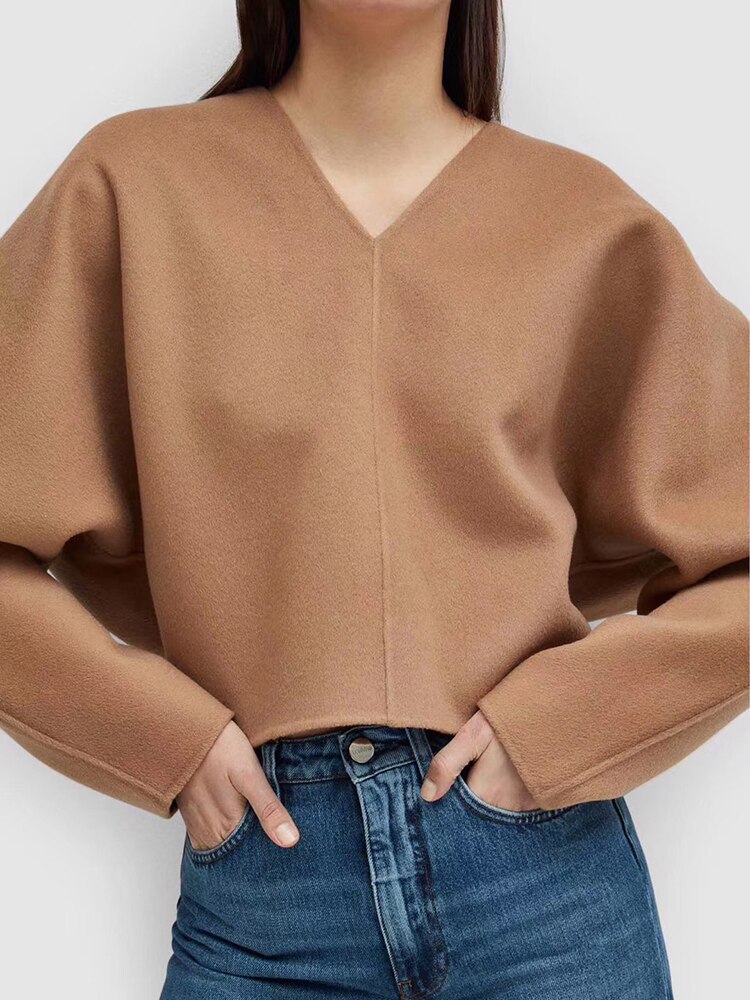 Solid Minimslist Pullover Sweater for Women V Neck Long Sleeve Straight Kintting Sweaters Female Clothing Fashion New - Image 3