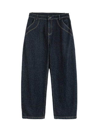 Straight Loose Fit Denim Pants with Visible Stitching Original Color Casual Wide Leg Jeans