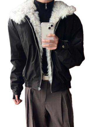 Wolf King Fur-Collar Mountain Hawk Winter Thickened Short Coat for Men, High-End Three-Proof Jacket