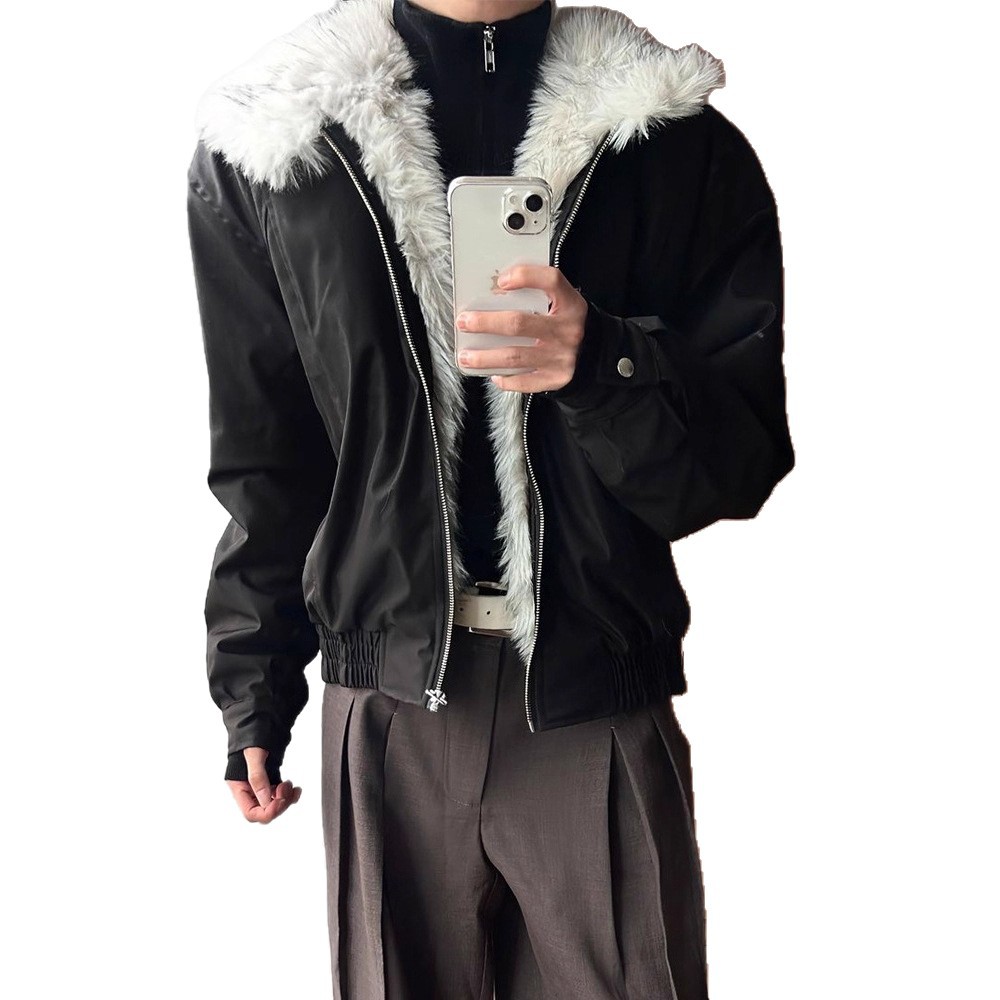 Wolf King Fur-Collar Mountain Hawk Winter Thickened Short Coat for Men, High-End Three-Proof Jacket