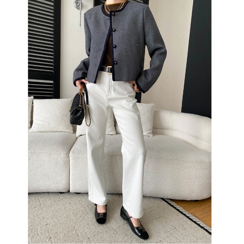 High Waist Slim Straight Leg Fitted Fleece-Lined Jeans for Women - Minimalist Blogger Style Long Leg Look - Image 4