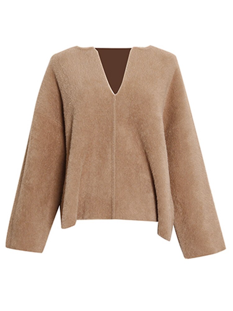 Solid Minimslist Pullover Sweater for Women V Neck Long Sleeve Straight Kintting Sweaters Female Clothing Fashion New - Image 4