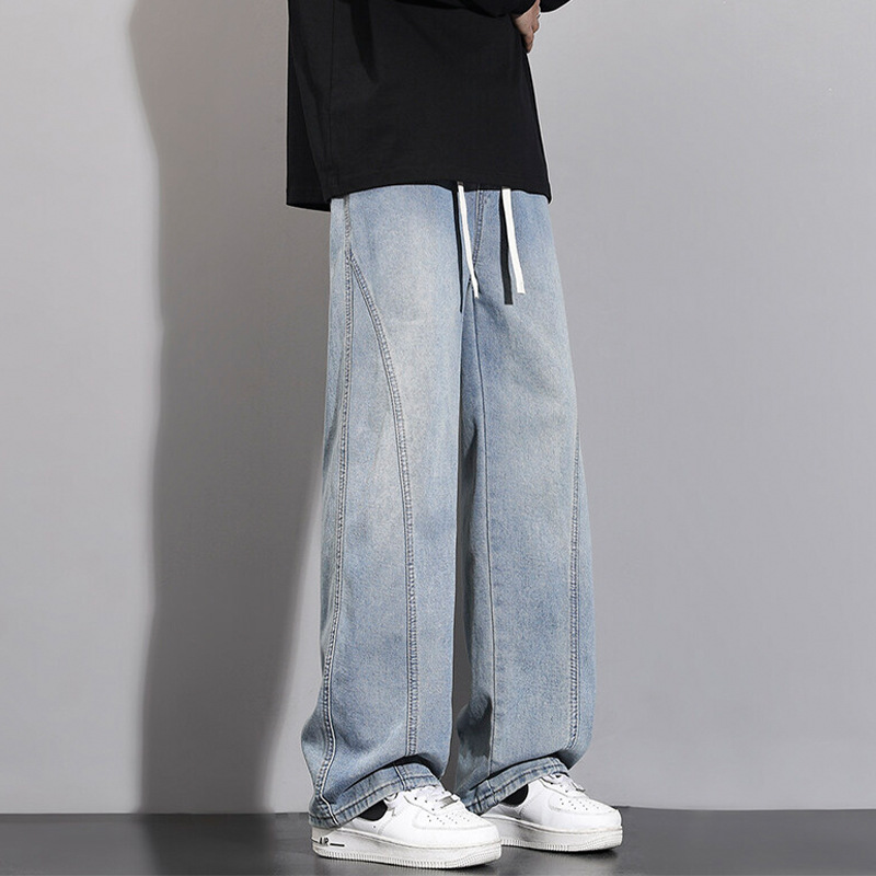 Jeans Men Autumn Winter Loose Straight Leg Pants Vintage Wide Leg Pants Men Youth Asymmetric Deconstruction Trousers - Image 4