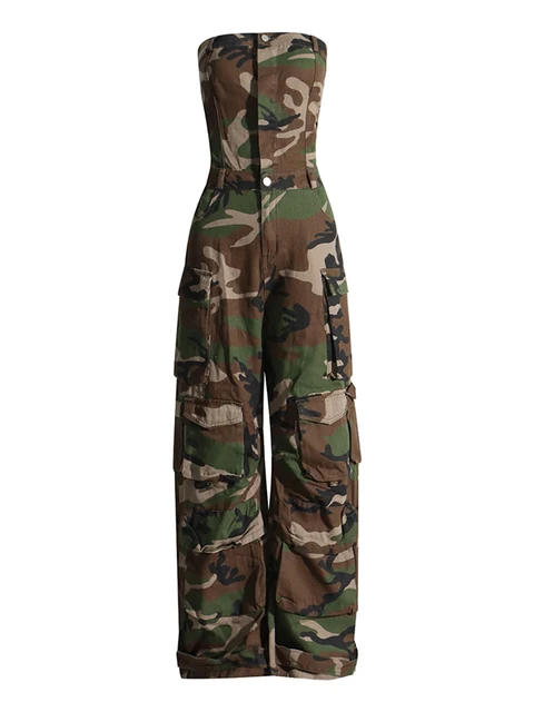 Camouflage Cargo Jumpsuits For Women Starpless Sleeveless High Waist Spliced Pockets Streetwear Jumpsuit Female New - Image 6
