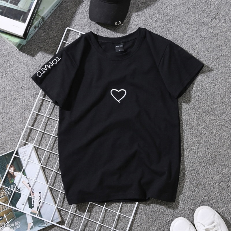 Summer Couples Lovers T-Shirt For Women Casual White Tops Tshirt Women T Shirt Love Heart Embroidery Print T-Shirt Female - Image 3