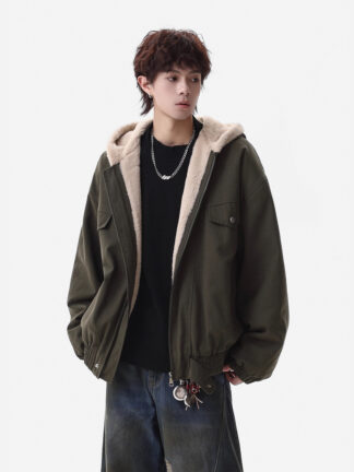 Mountain Hawk Hooded Cotton Coat Men's Winter Thickened Loose Youth Cotton Jacket Trendy  Workwear Outerwear