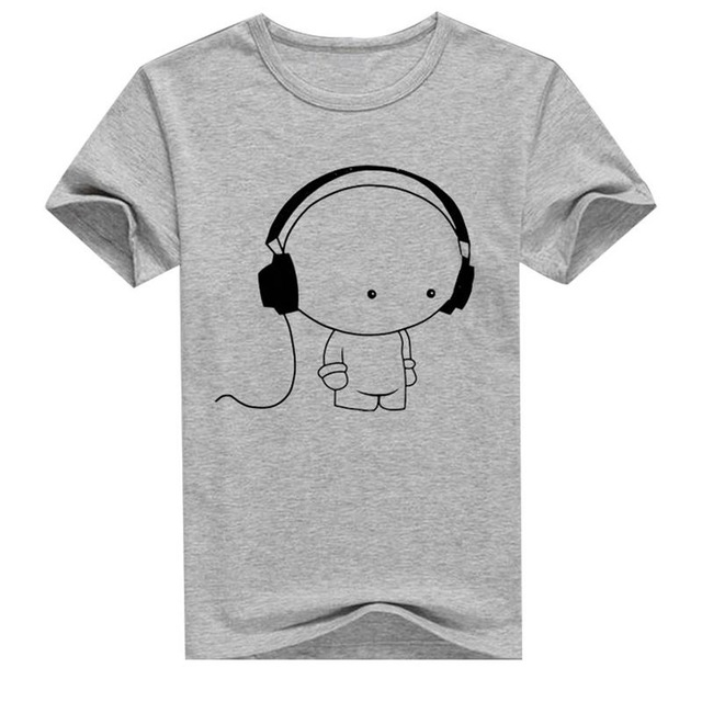 Men Short Sleeve T-Shirt Headphone Man Cartoon Pattern Print T-Shirt Fashion Casual Round Neck Slim Fit Top Male - Image 8