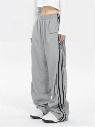 American retro street dance striped patchwork sports pants for men and women's spring and autumn straight tube loose wide leg pants