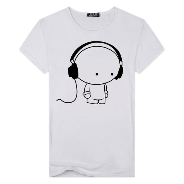 Men Short Sleeve T-Shirt Headphone Man Cartoon Pattern Print T-Shirt Fashion Casual Round Neck Slim Fit Top Male - Image 9