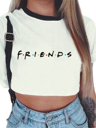 Summer Tops For Women Streetwear Korean Kawaii Harajuku Vogue Best Friends T Shirt Aesthetic Crop Top Graphic Tees Women