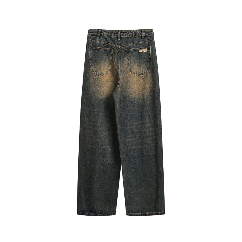 Washed Yellow Mud Color Distressed Loose Straight Leg Jeans - Image 2