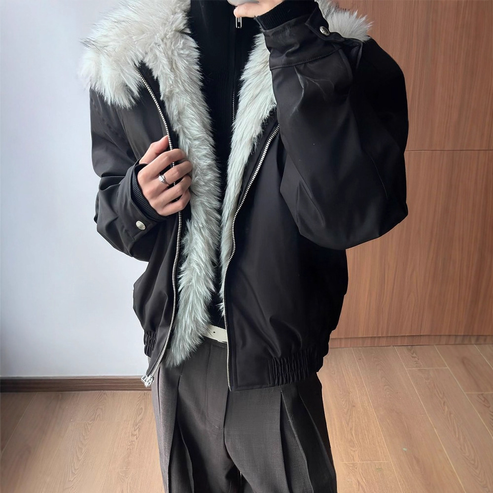 Wolf King Fur-Collar Mountain Hawk Winter Thickened Short Coat for Men, High-End Three-Proof Jacket - Image 2