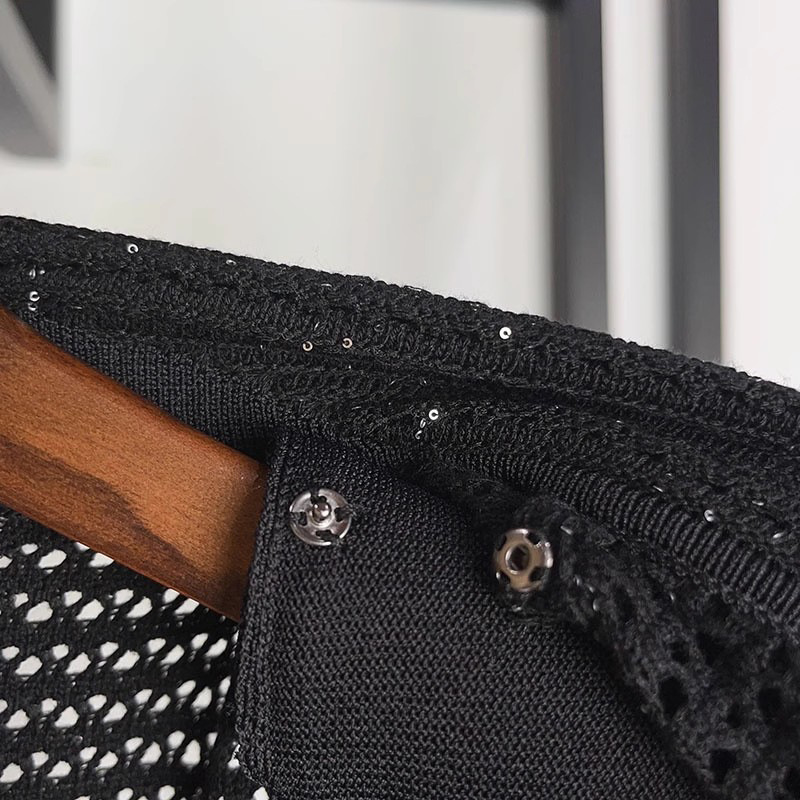 Women's sequin knitted sweater with a turned-down collar ruffled sleeves long sleeves - Image 4