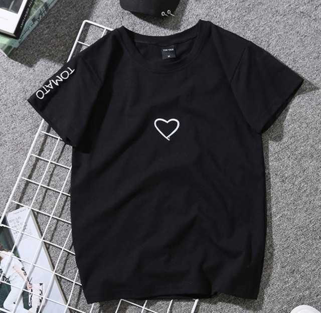Summer Couples Lovers T-Shirt For Women Casual White Tops Tshirt Women T Shirt Love Heart Embroidery Print T-Shirt Female - Image 7