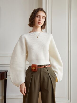 Spring Women Knitted Pullover Sweater Streetwear Boat Neck Long Sleeve Cropped Tops Fashion Red And White