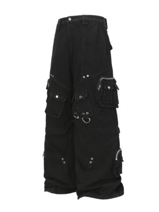 Street Style High-Quality Washed Workwear Pocket Detachable Denim Long Pants
