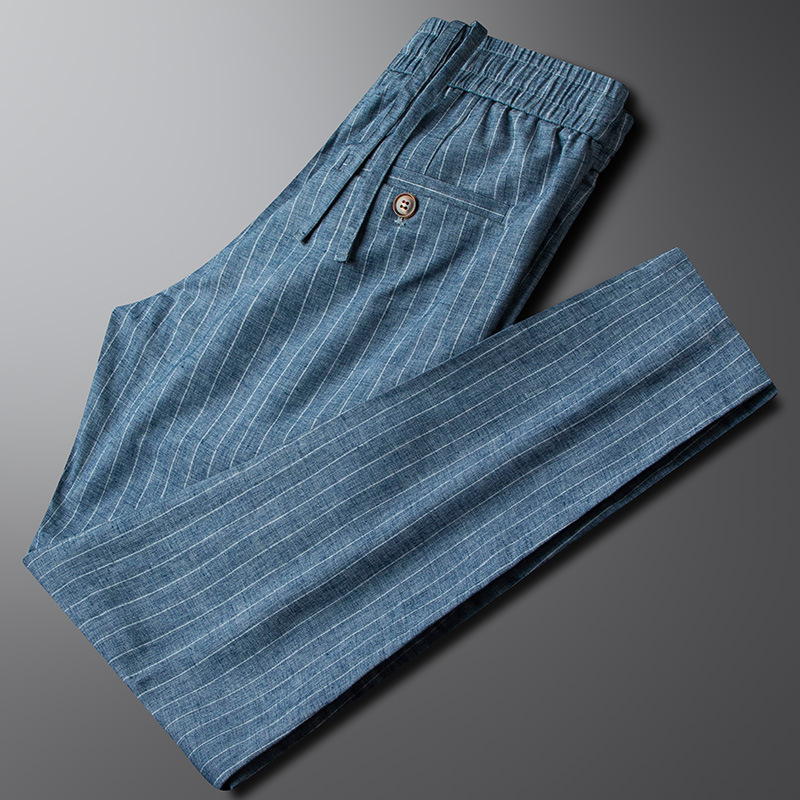 Elegant High-End Cotton Linen Casual Pants for Men Spring Summer Durable Elastic Slim Fit Youth Fashion Trousers - Image 5