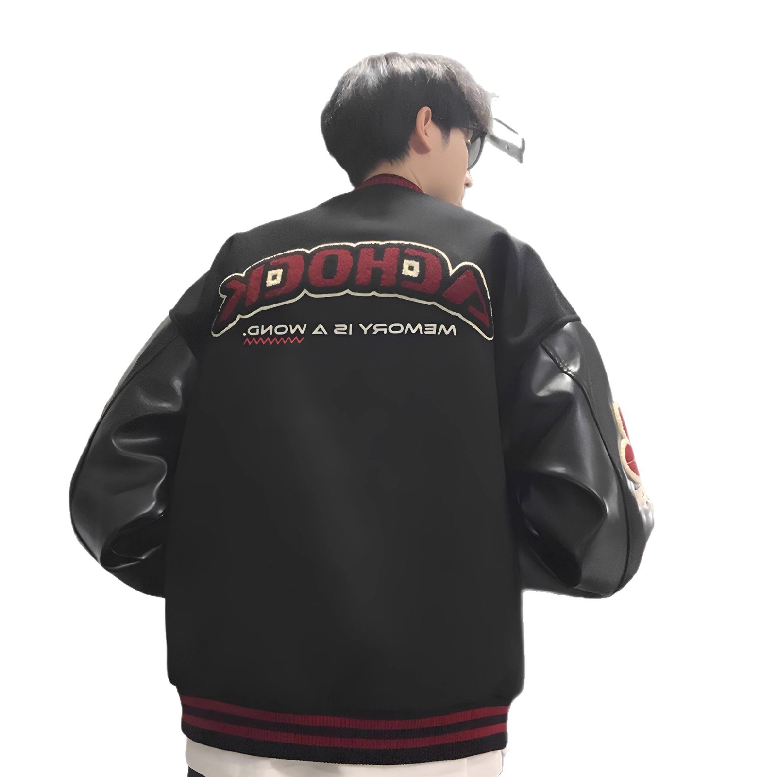 Streetwear Vintage Letter Baseball Jacket Patchwork Leather Sleeve Jacket with Embroidery Couple Style Autumn and Winter New Fashion Brand Coat - Image 5