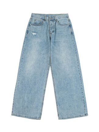 Washed Ripped Loose Straight Leg Casual Wide Leg Jeans for Men