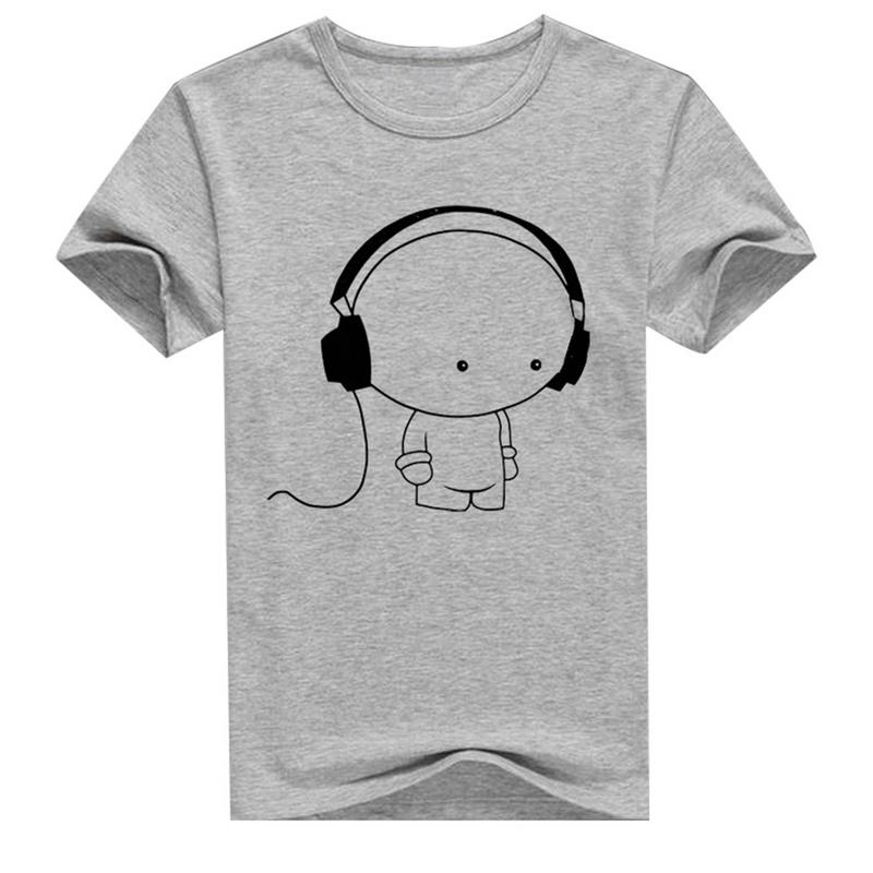 Men Short Sleeve T-Shirt Headphone Man Cartoon Pattern Print T-Shirt Fashion Casual Round Neck Slim Fit Top Male - Image 4