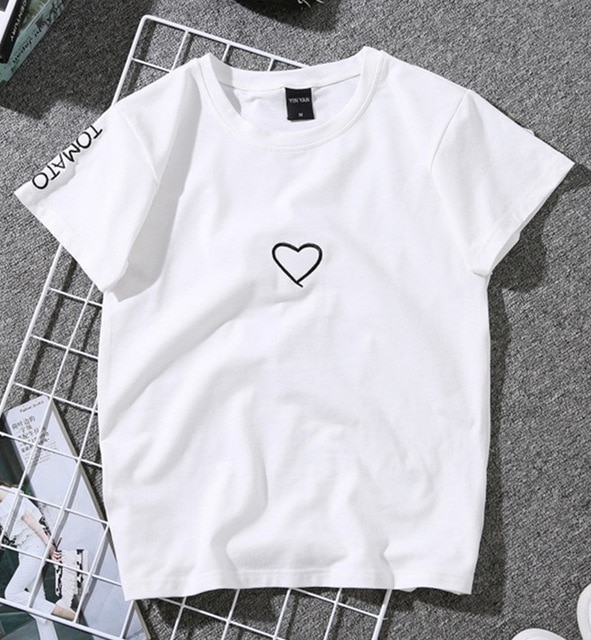 Summer Couples Lovers T-Shirt For Women Casual White Tops Tshirt Women T Shirt Love Heart Embroidery Print T-Shirt Female - Image 8