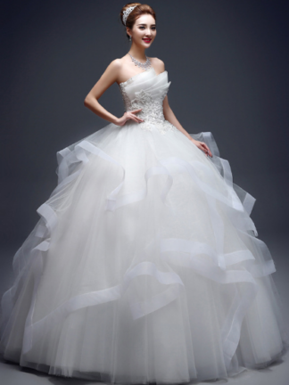 100% real photo Appliques pearls Vintage White Wedding Dresses  Vestidos de Noivas Plus Size Strapless Bridal Ball Gowns