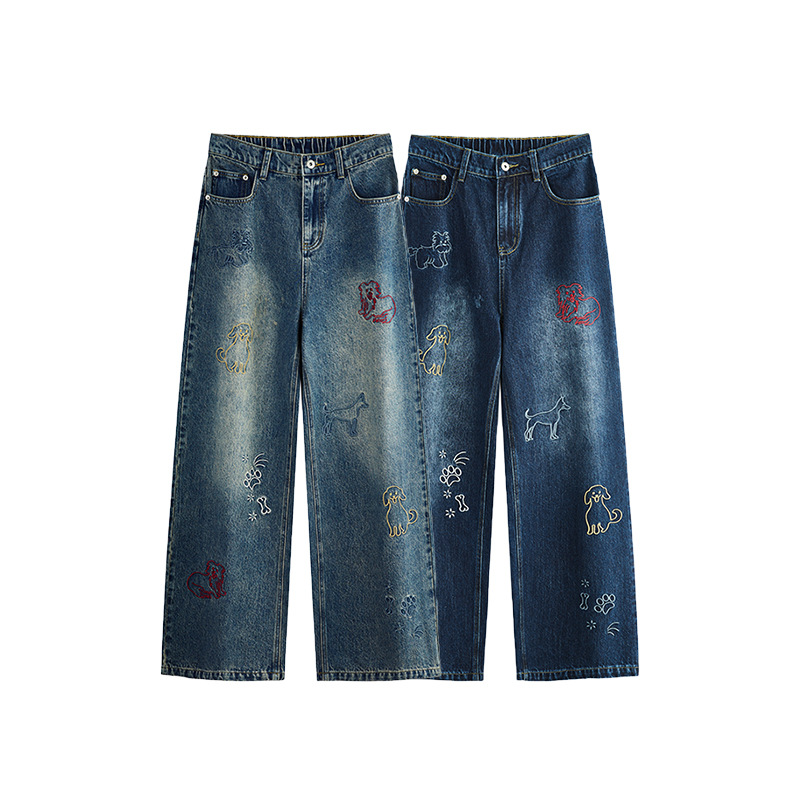 Dog Embroidered Wide Leg Jeans - Image 5
