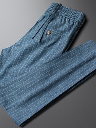 Elegant High-End Cotton Linen Casual Pants for Men Spring Summer Durable Elastic Slim Fit Youth Fashion Trousers