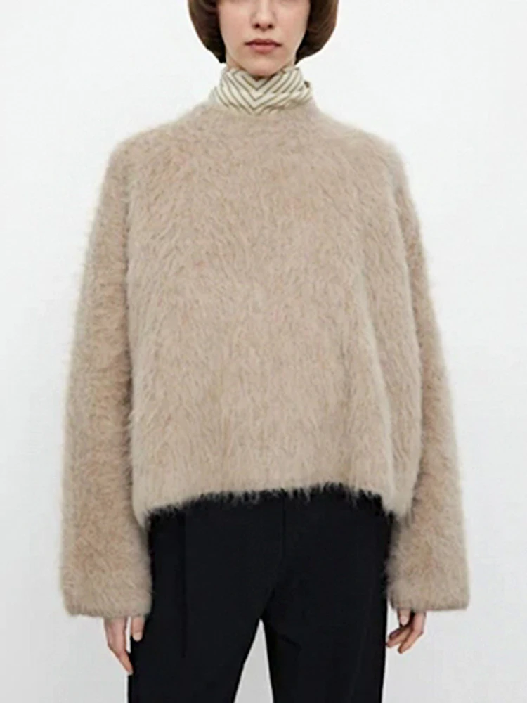 Casual Wool Pullovers For Women Round Neck Long Sleeve Loose Fit Solid Color Versatile Sweater - Image 2