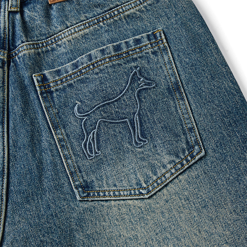 Dog Embroidered Wide Leg Jeans - Image 3