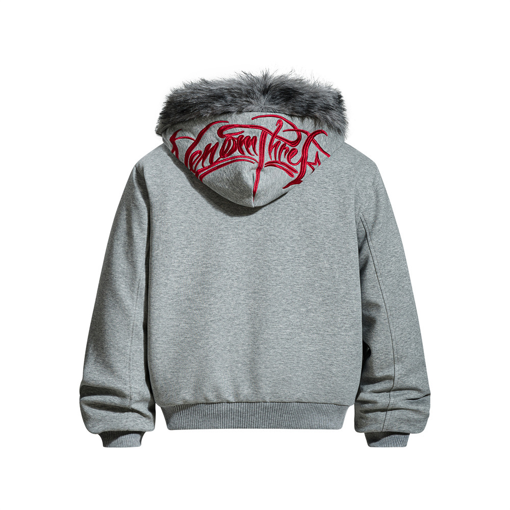 Streetwear Men's Cotton Coat with Hood and Embroidery, Casual Loose Fit Outerwear Top - Image 2
