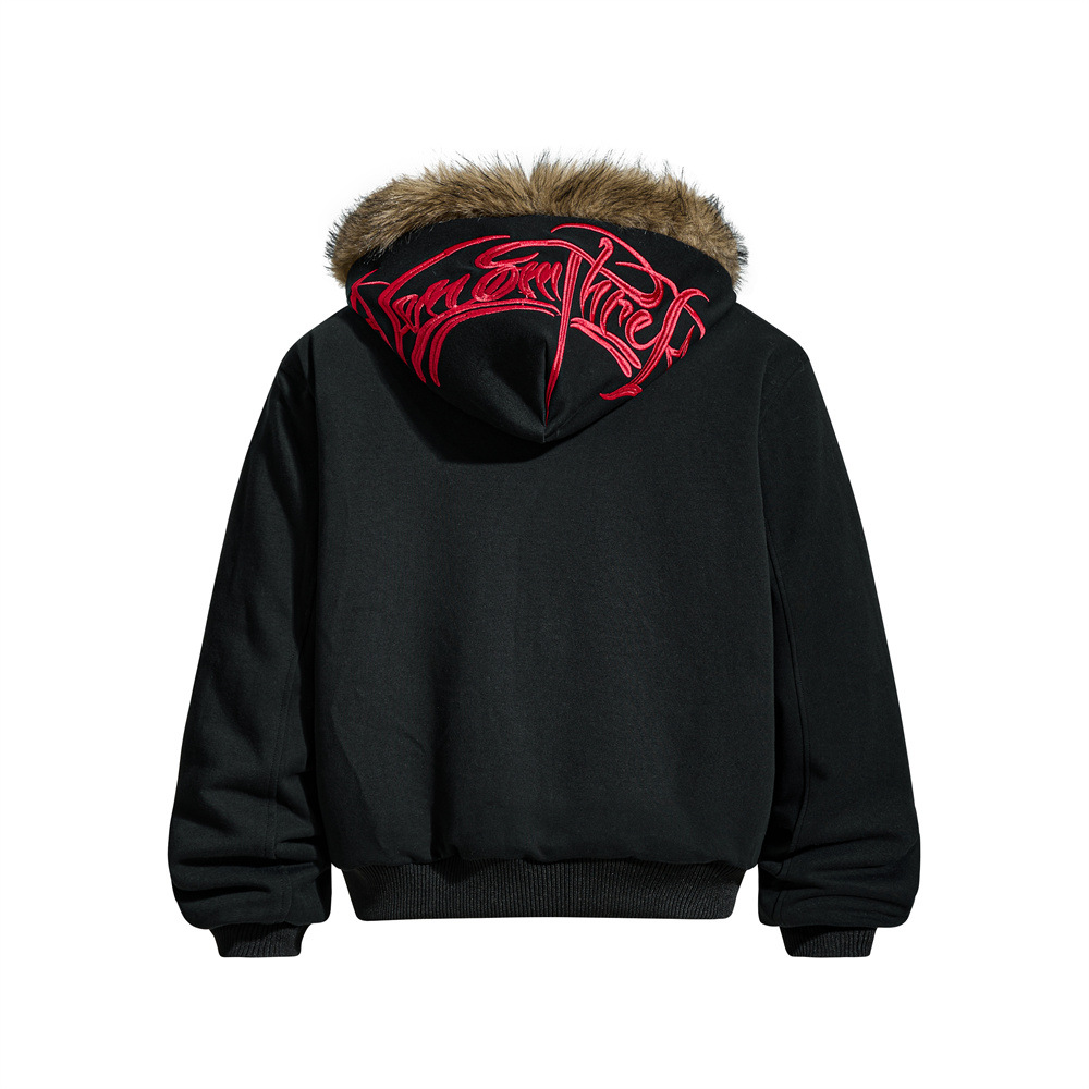 Streetwear Men's Cotton Coat with Hood and Embroidery, Casual Loose Fit Outerwear Top - Image 5