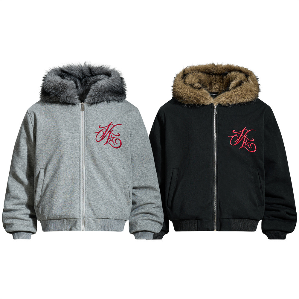 Streetwear Men's Cotton Coat with Hood and Embroidery, Casual Loose Fit Outerwear Top - Image 3