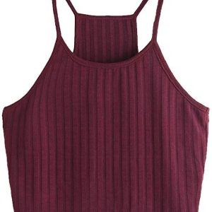 Women’s High-Neck Ribbed Racerback Crop Top – Deep Burgundy